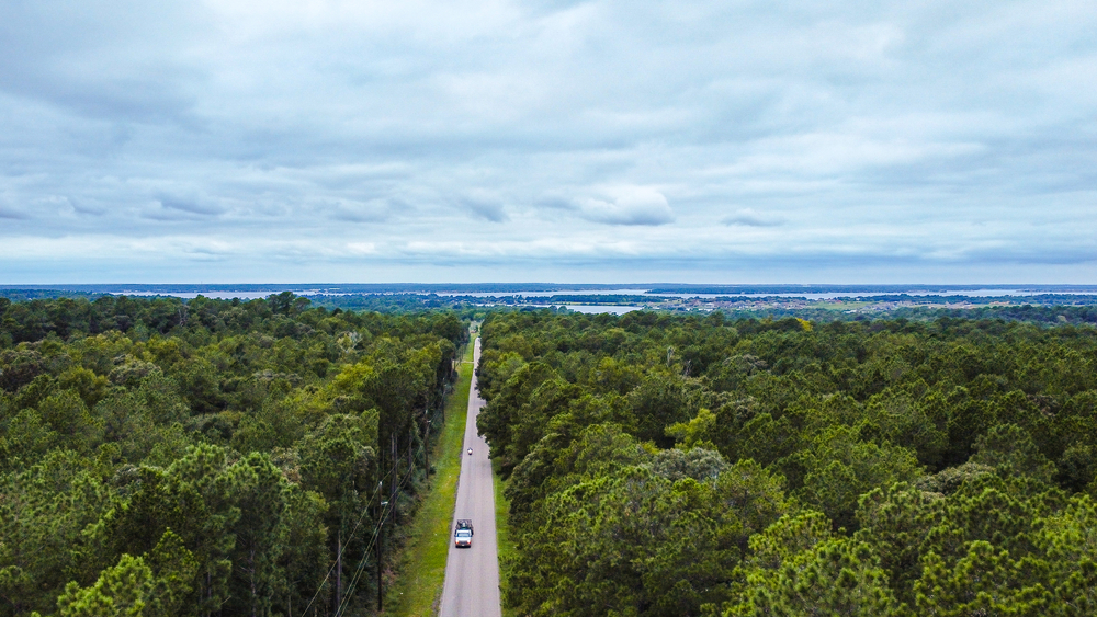 Traveling farm to market road near lake conroe texas